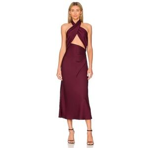 MISHA Linnea Halter Cutout Dress - Wine/Burgundy